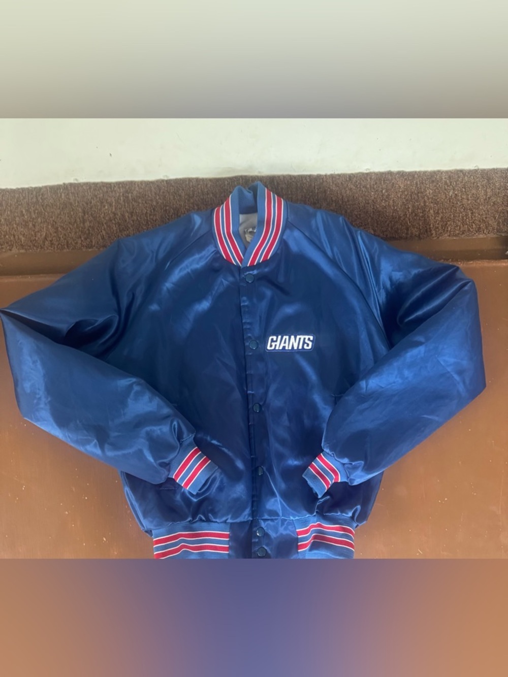 Chalk Line New York Giants Navy Satin Bomber Jacket - Men’s Medium